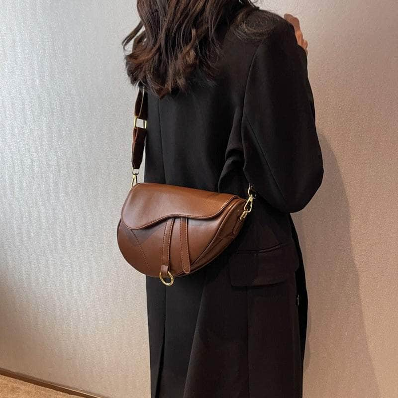 Vegan Leather Shoulder Crossbody Bag Brown / Small