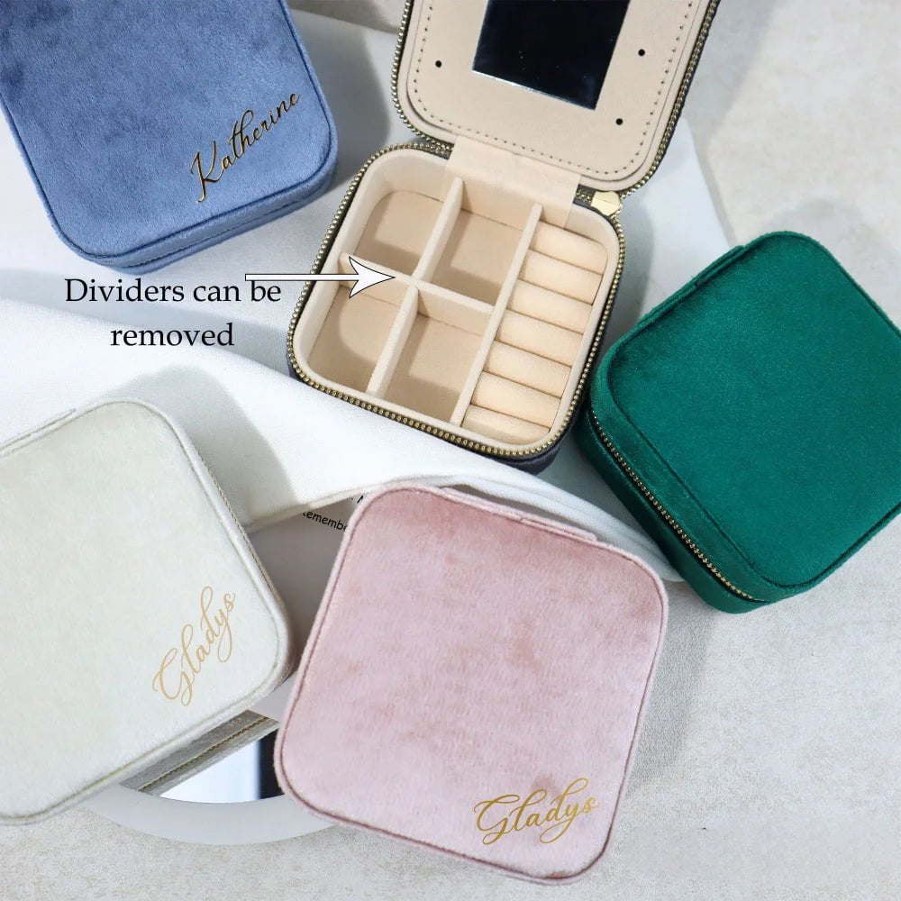 Velvet Jewelry Box - Personalized Organizer with Mirror, Travel-friendly Display Case for Accessories