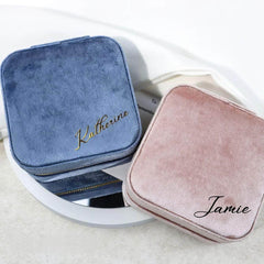 Velvet Jewelry Box - Personalized Organizer with Mirror, Travel-friendly Display Case for Accessories