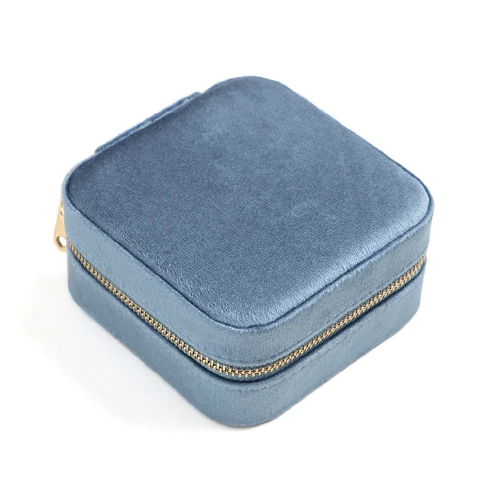 Velvet Jewelry Box - Personalized Organizer with Mirror, Travel-friendly Display Case for Accessories Blue / Gold Text