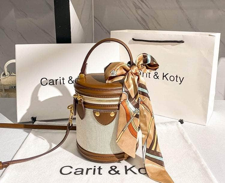 Versatile Mini Cylinder Shape Bucket Bag Brown