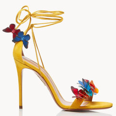 Vibrant Butterfly Lace-Up High Heels EU 33 / Yellow / 7.5CM