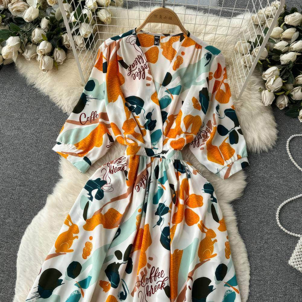 Vibrant Floral Midi Sleeves Wrap Dress