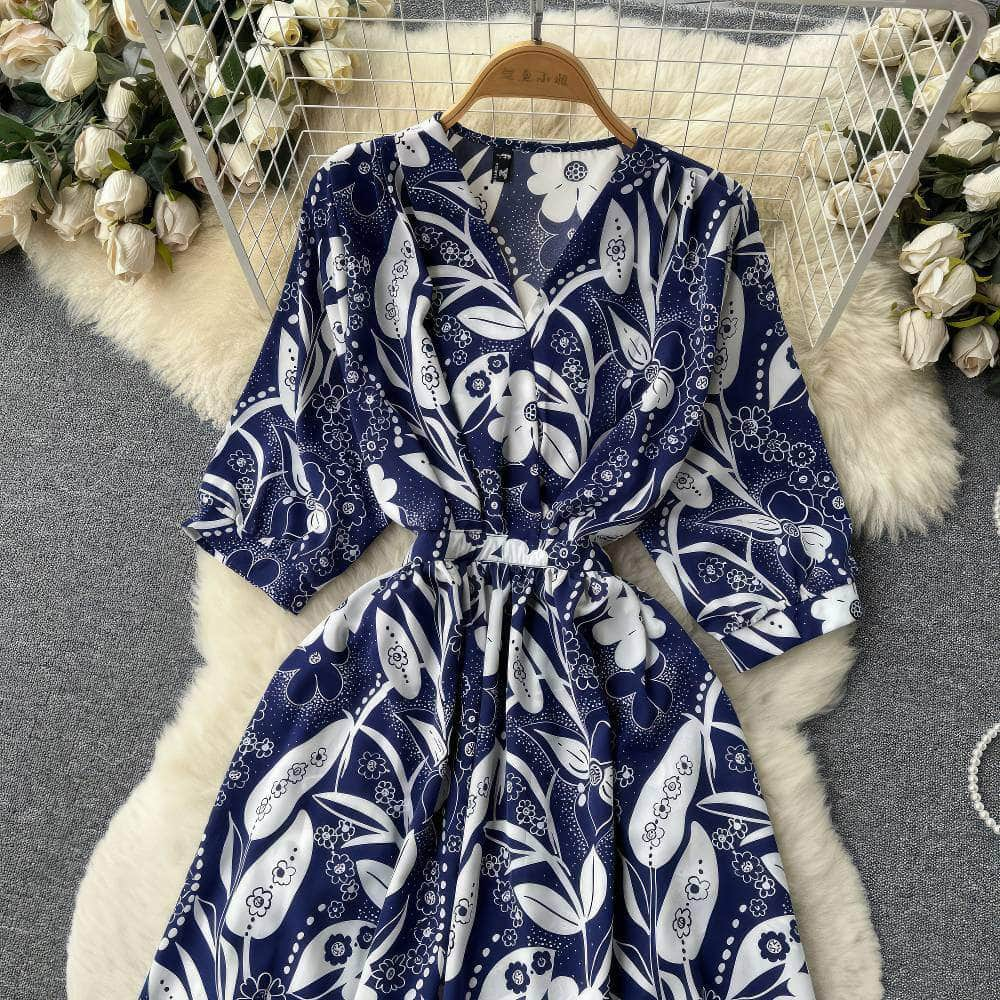 Vibrant Floral Midi Sleeves Wrap Dress