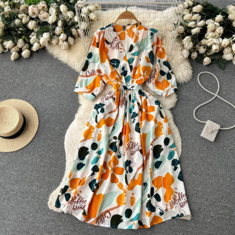 Vibrant Floral Midi Sleeves Wrap Dress MAX SIZE / Sunflower Sunshine