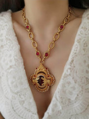 Victorian Pendant Link Chain Gemstone Statement Necklace Red / Necklace