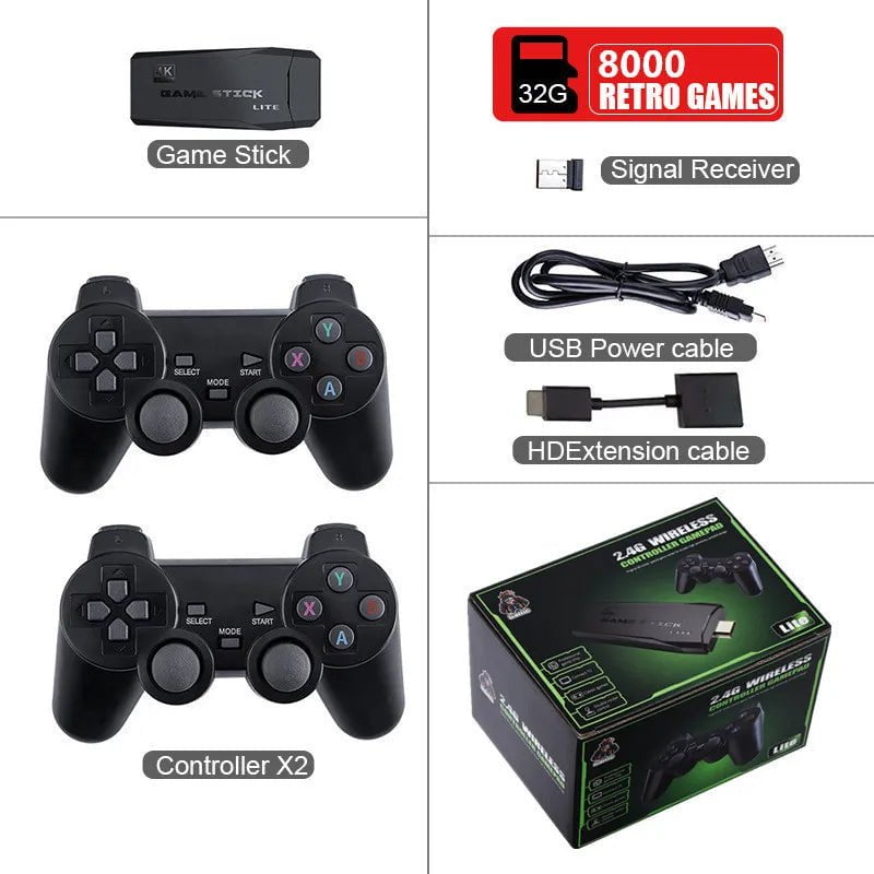 Video Game Console - 2.4G Double Wireless Controller, Game Stick, 4K, 20,000 Games, 64GB/32GB Retro Games 32GB 8000game