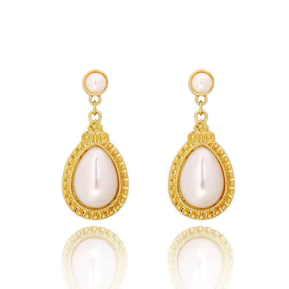 Vintage Baroque Water Drop Pearl Earrings White / Clip On