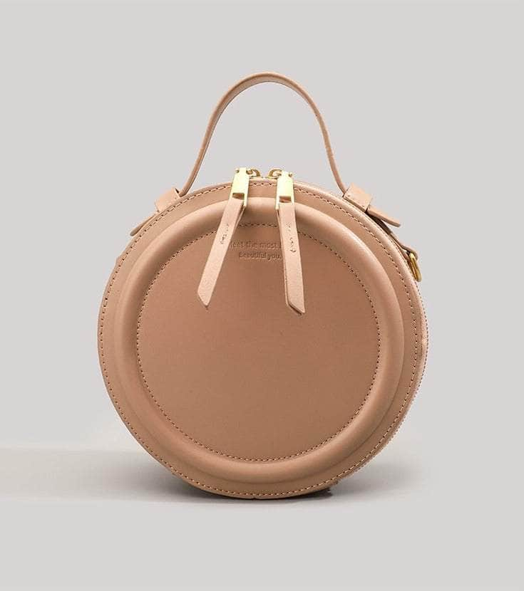 Vintage Circular Style Shoulder Purse Tan