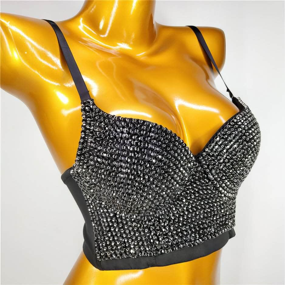 Vintage Corset Full Studded Beaded Bralette S / Black