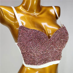 Vintage Corset Full Studded Beaded Bralette S / Pink