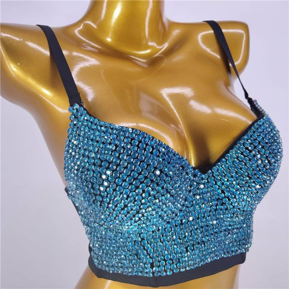 Vintage Corset Full Studded Beaded Bralette S / SkyBlue