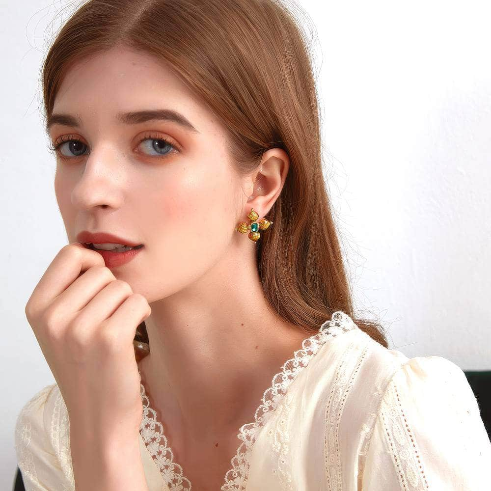 Vintage Enamel Baroque Stud Statement Earrings