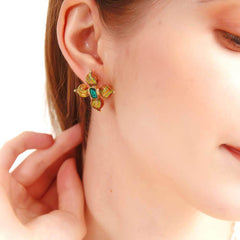 Vintage Enamel Baroque Stud Statement Earrings