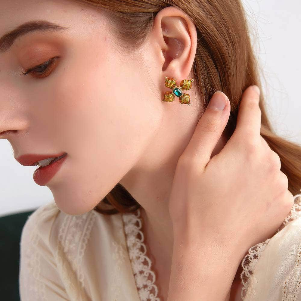 Vintage Enamel Baroque Stud Statement Earrings