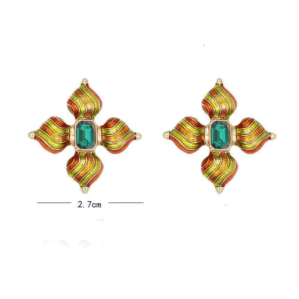 Vintage Enamel Baroque Stud Statement Earrings