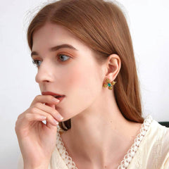 Vintage Enamel Baroque Stud Statement Earrings