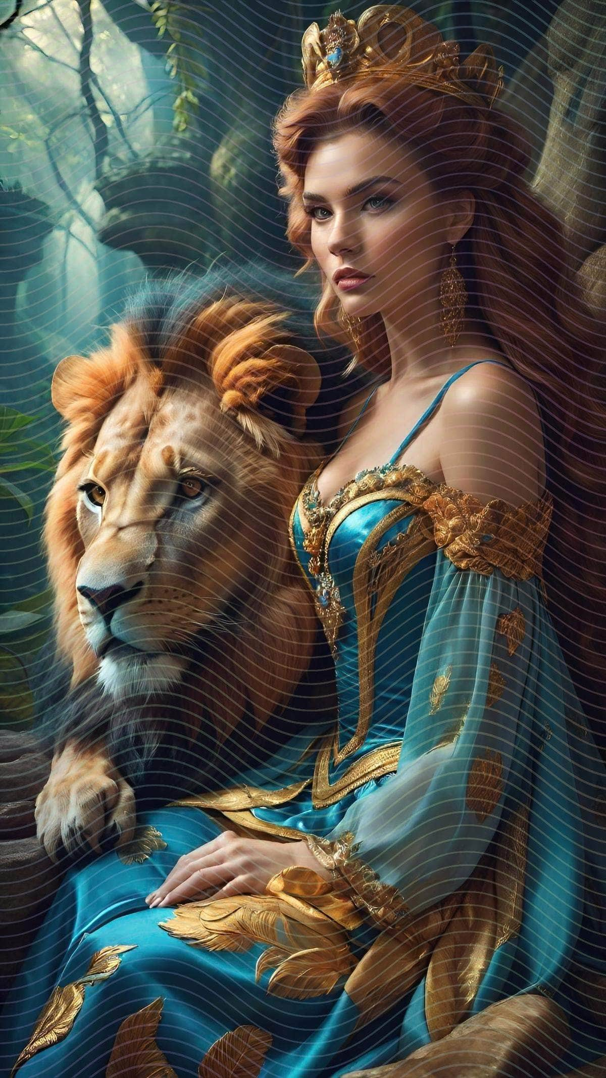 Vintage Goddess And Her Lion