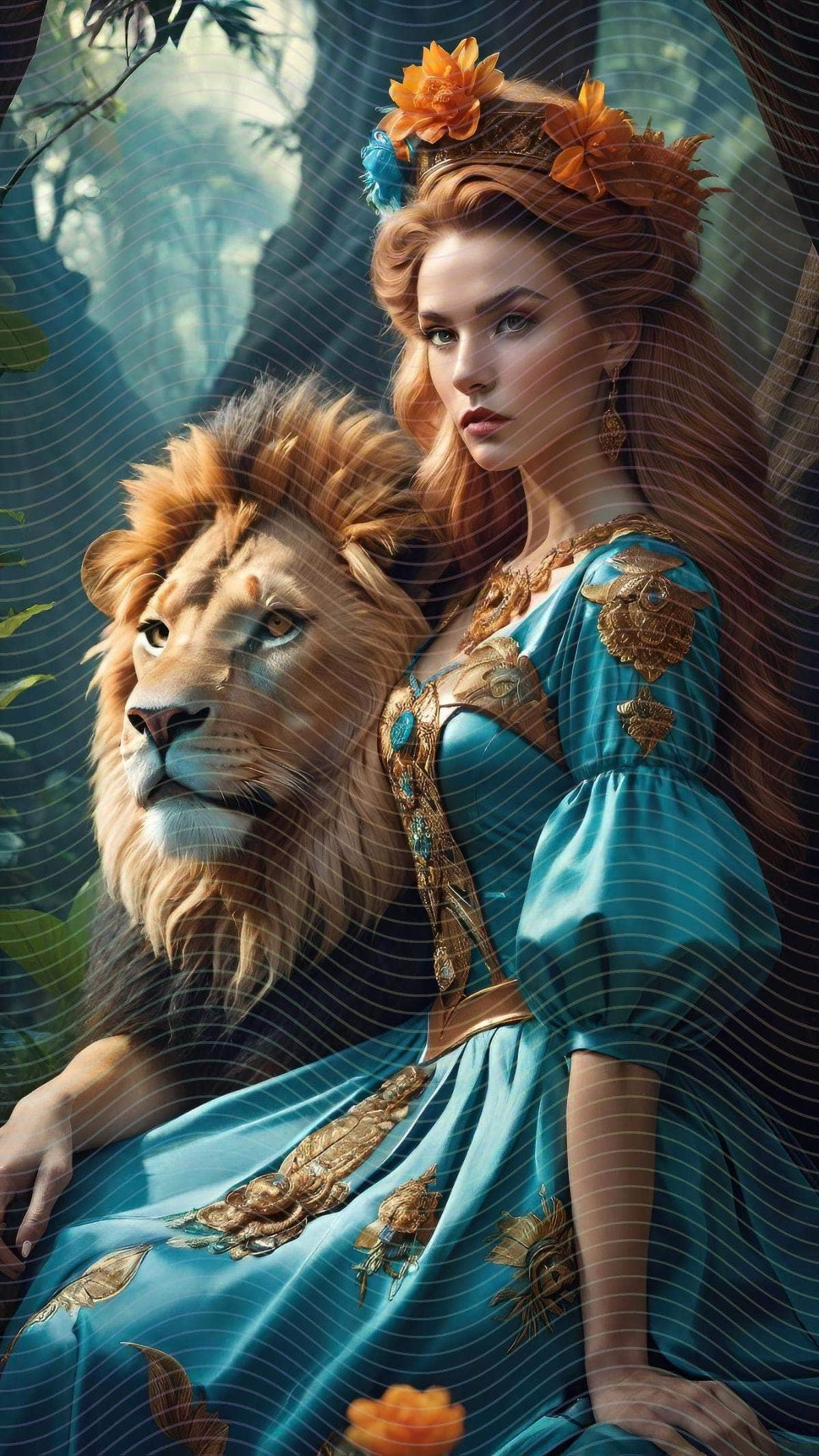 Vintage Goddess And Her Lion