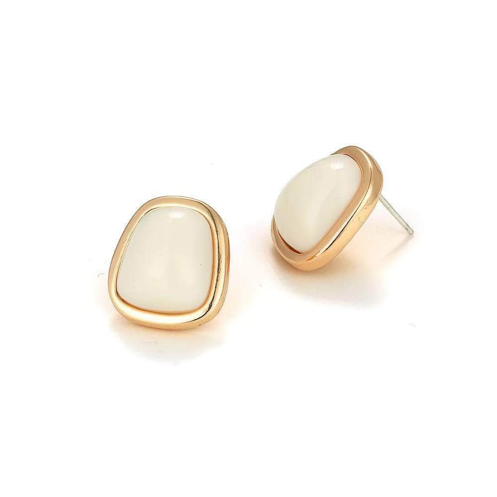 Vintage Gold Accented Opal Gemstone Stud Earrings