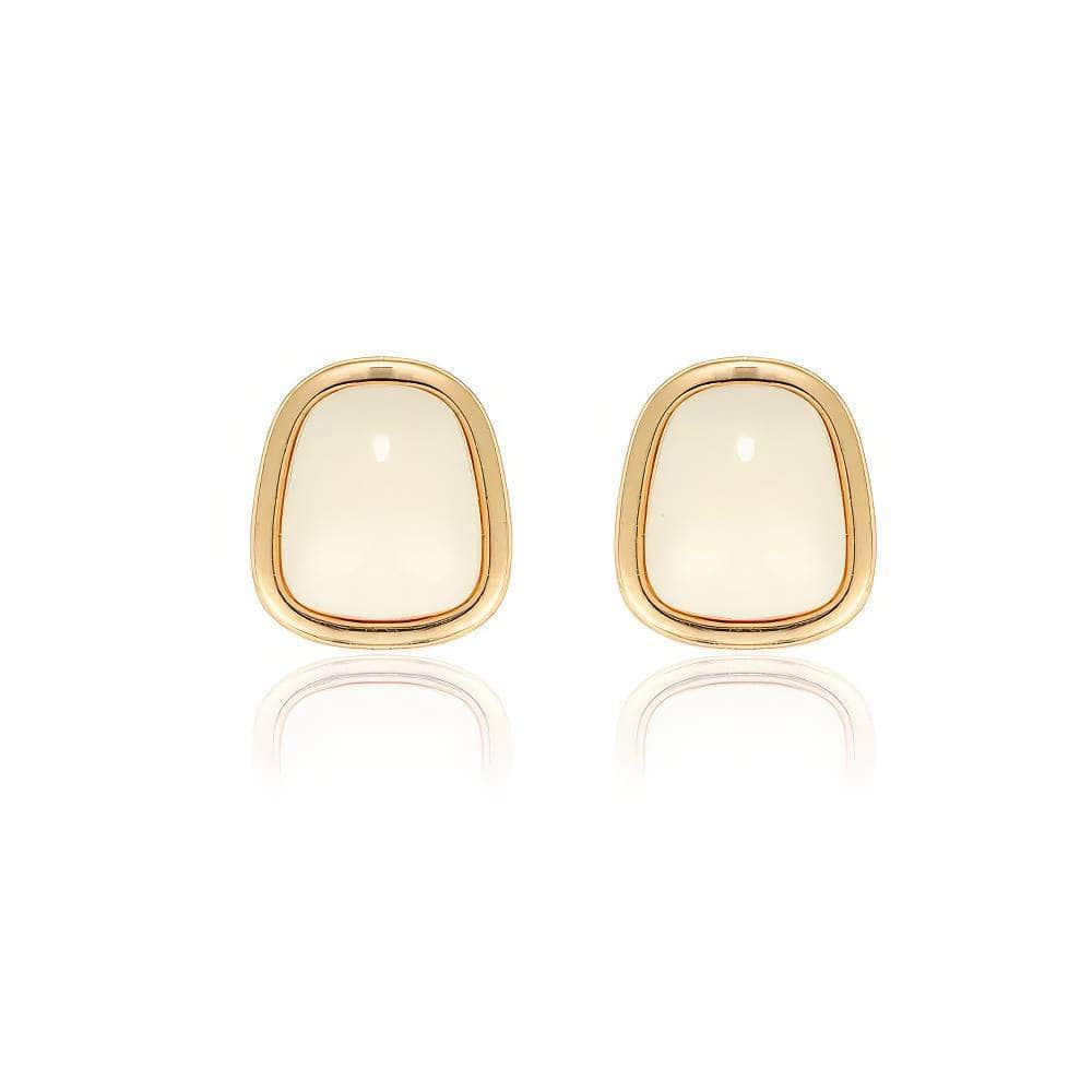 Vintage Gold Accented Opal Gemstone Stud Earrings White / Clip On