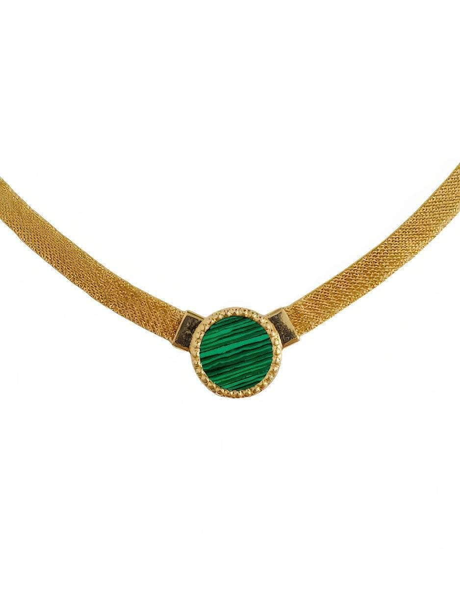 Vintage Green Pendant Link Chain Gold Statement Necklace Green