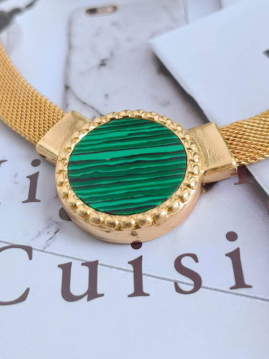 Vintage Green Pendant Link Chain Gold Statement Necklace Green