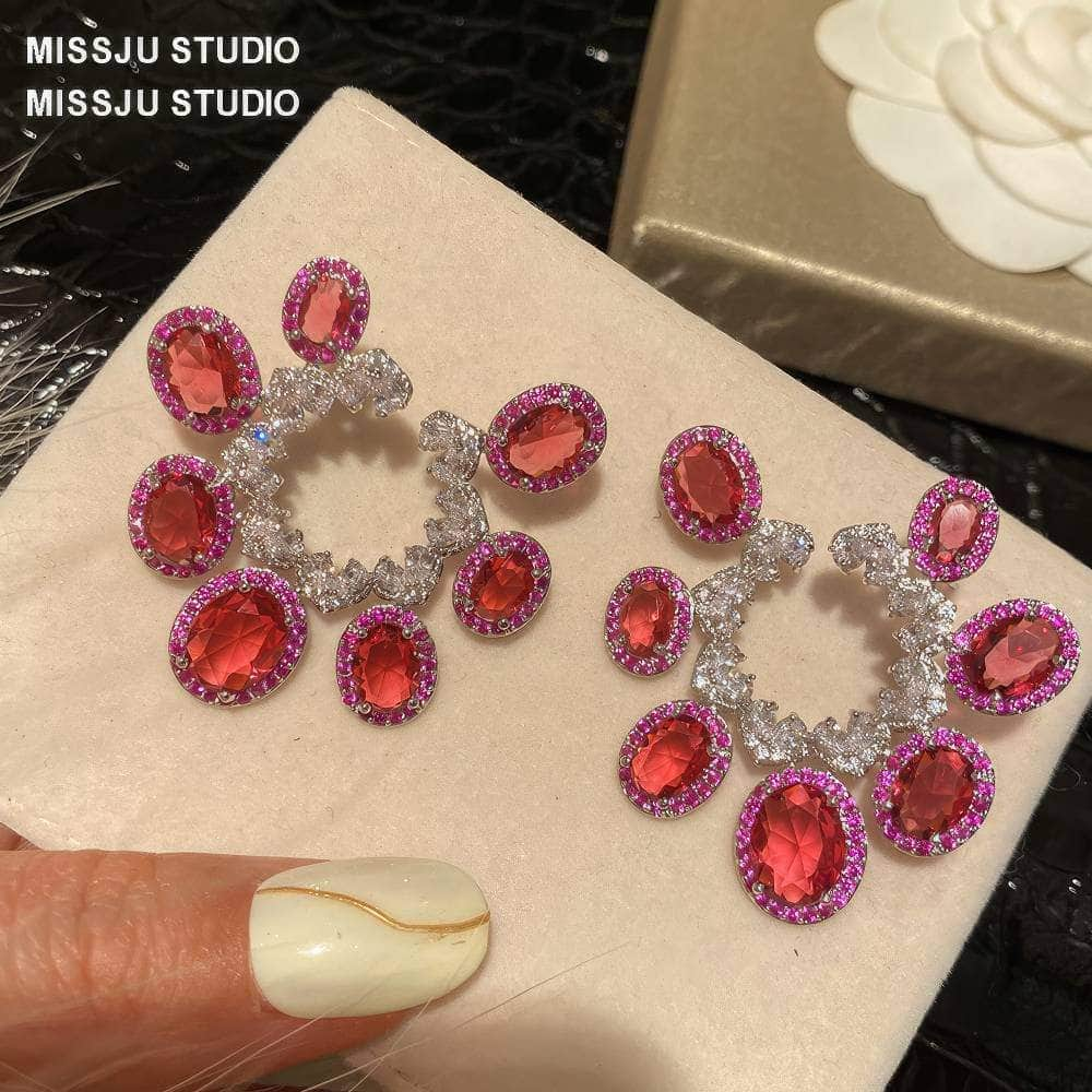 Vintage Irregular Shaped Pink Crystals Statement Earrings DeepPink