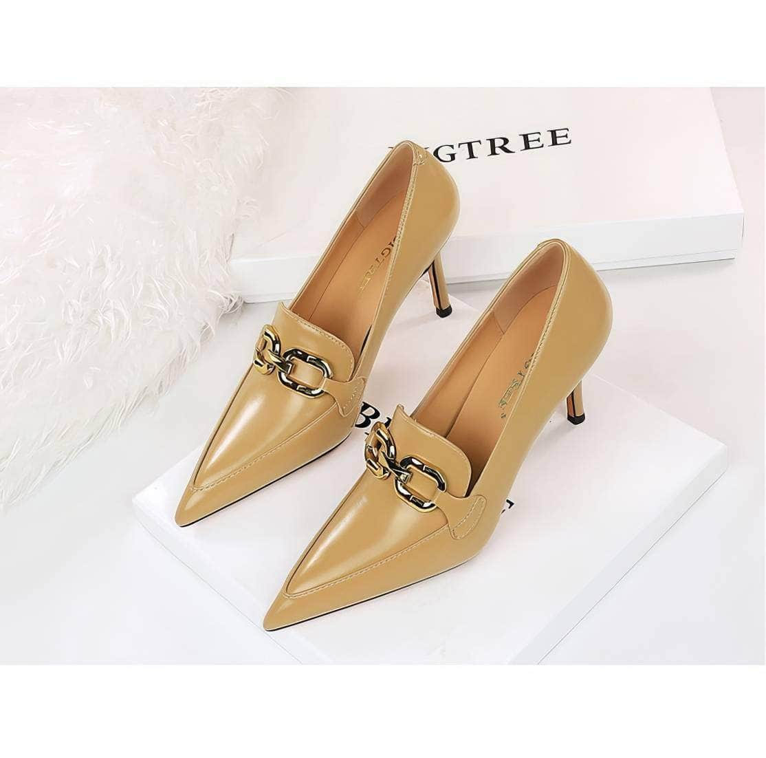 Vintage Metal Buckle Pointy Toe Heels