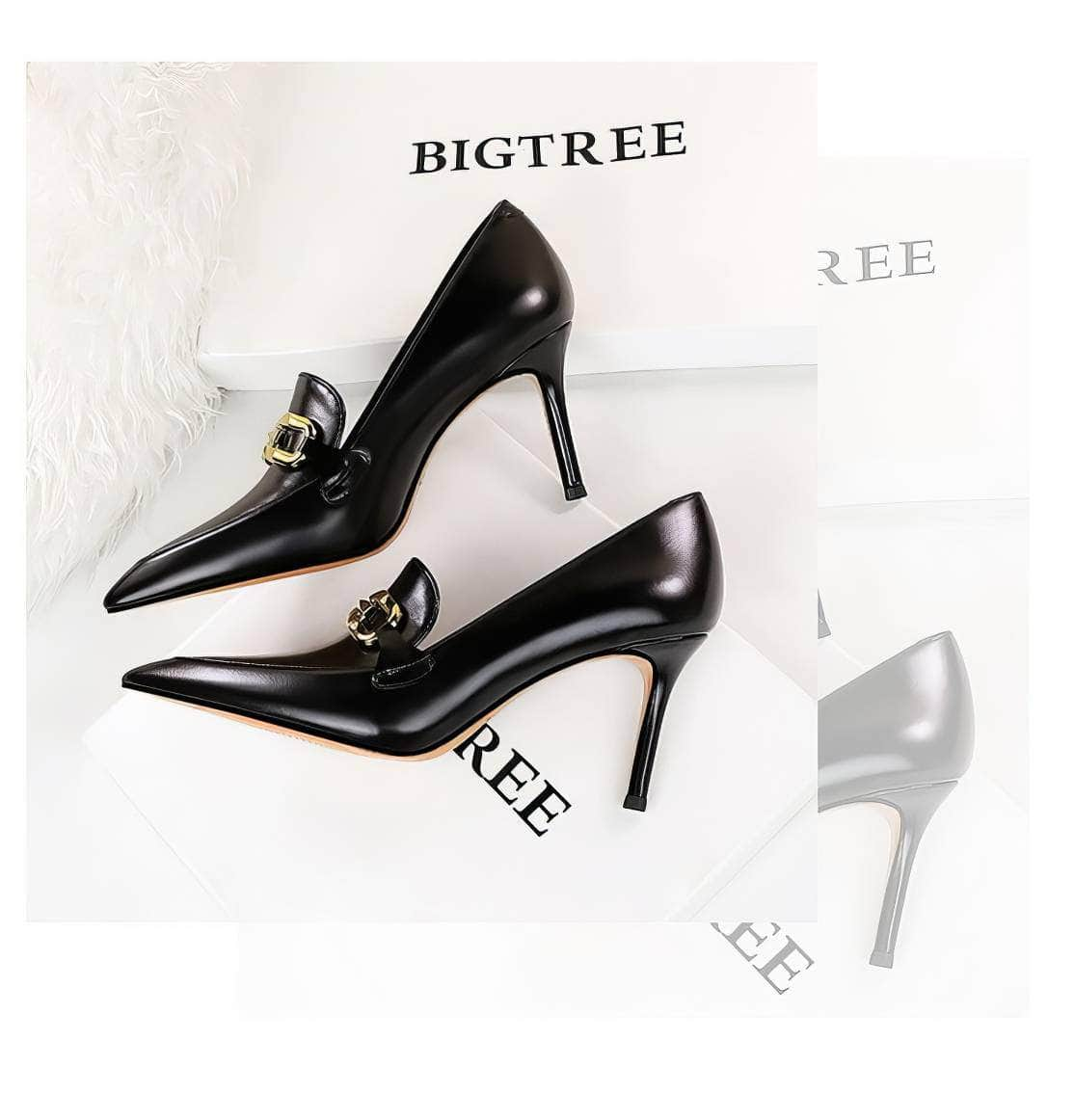 Vintage Metal Buckle Pointy Toe Heels