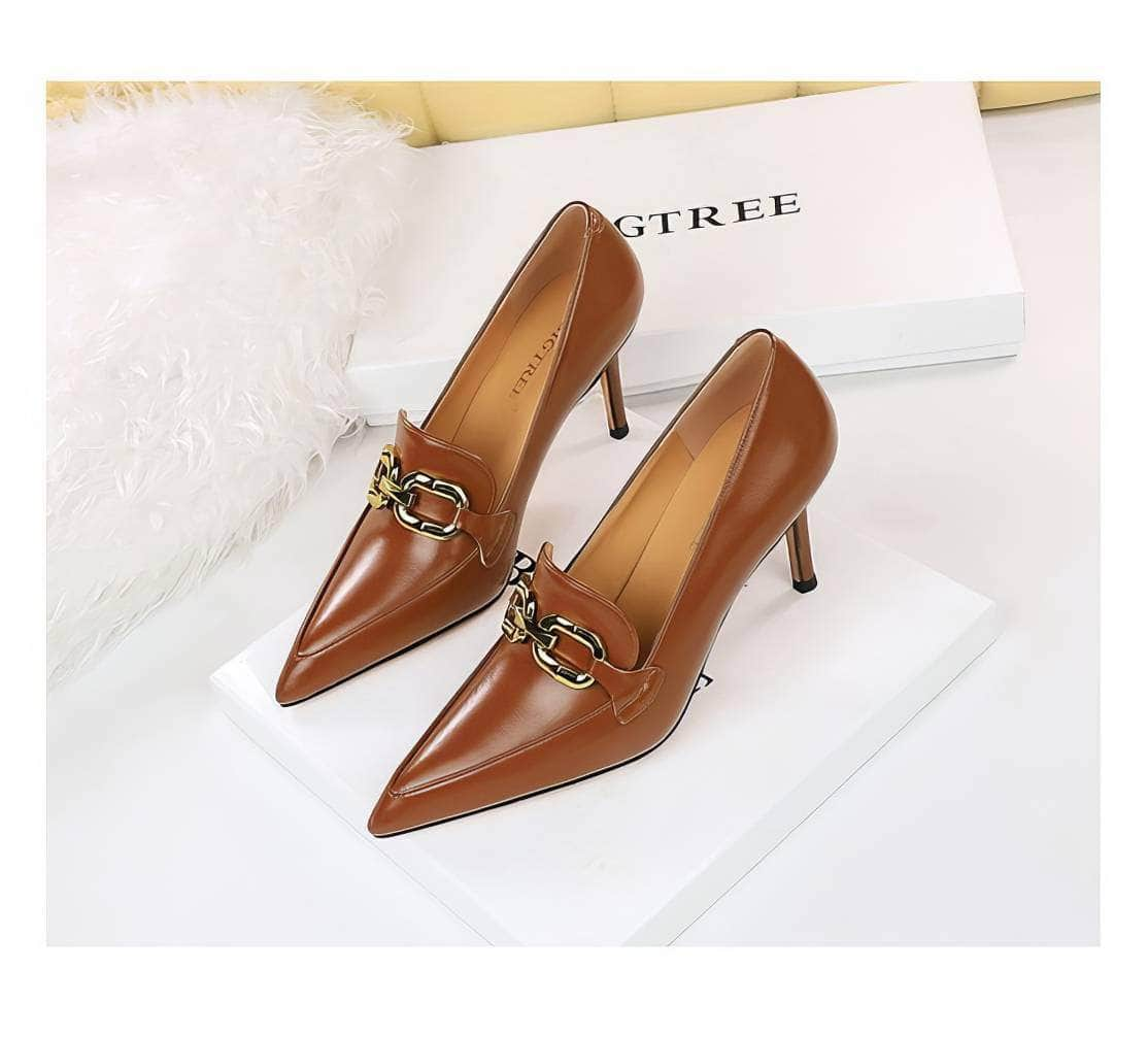 Vintage Metal Buckle Pointy Toe Heels