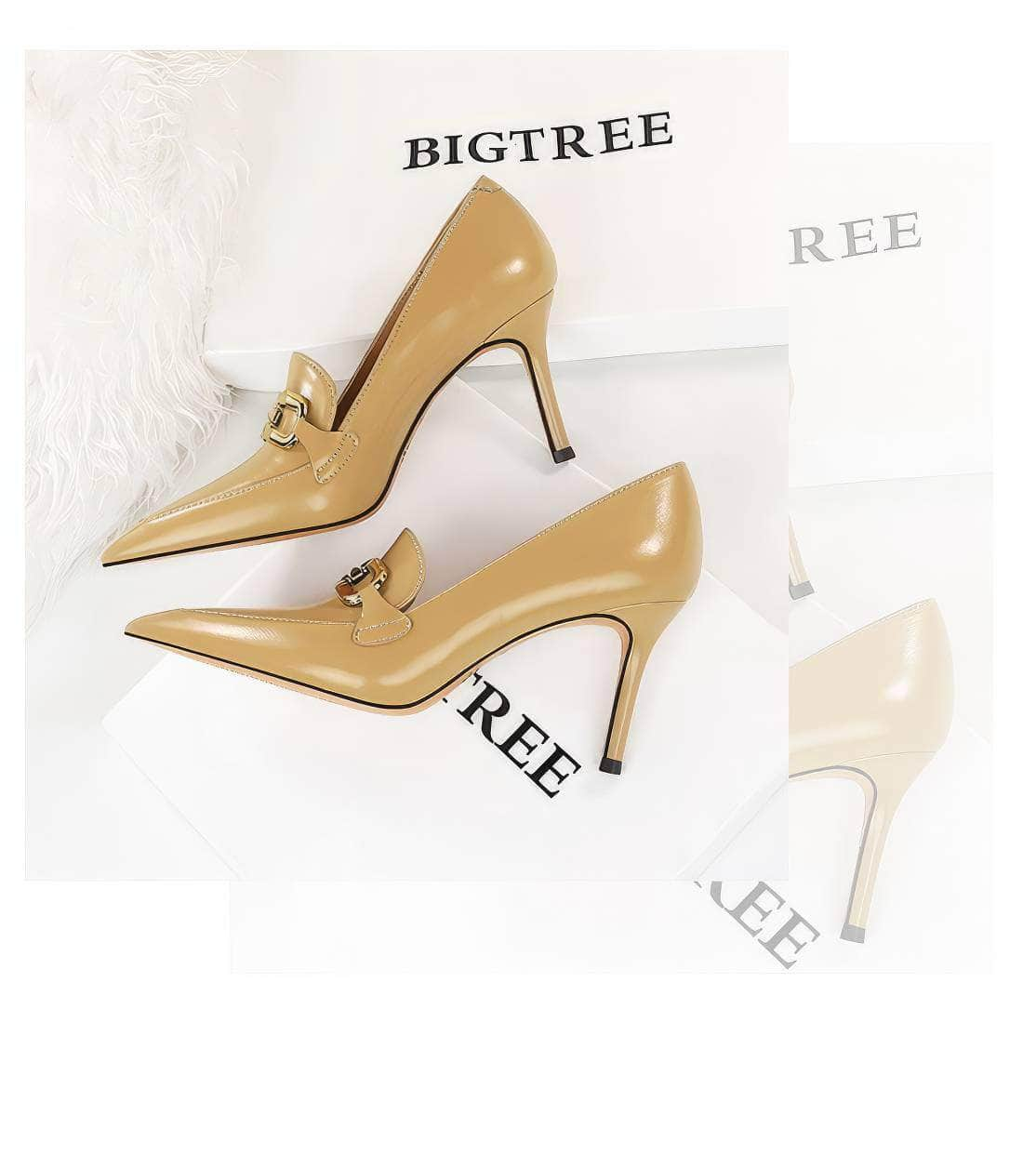 Vintage Metal Buckle Pointy Toe Heels