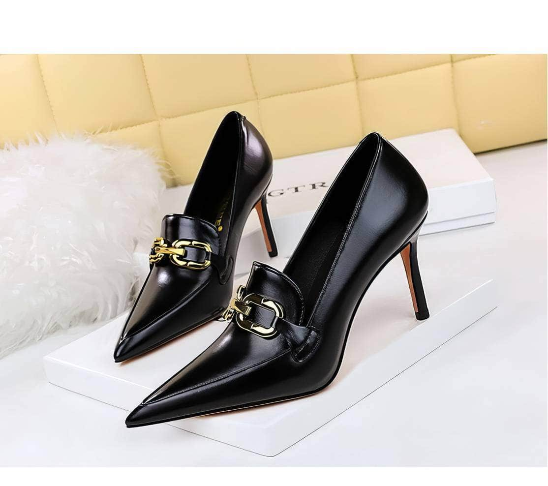 Vintage Metal Buckle Pointy Toe Heels