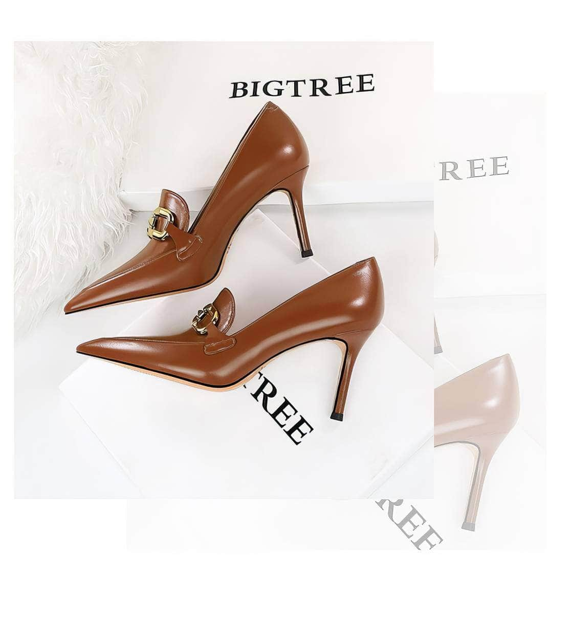 Vintage Metal Buckle Pointy Toe Heels