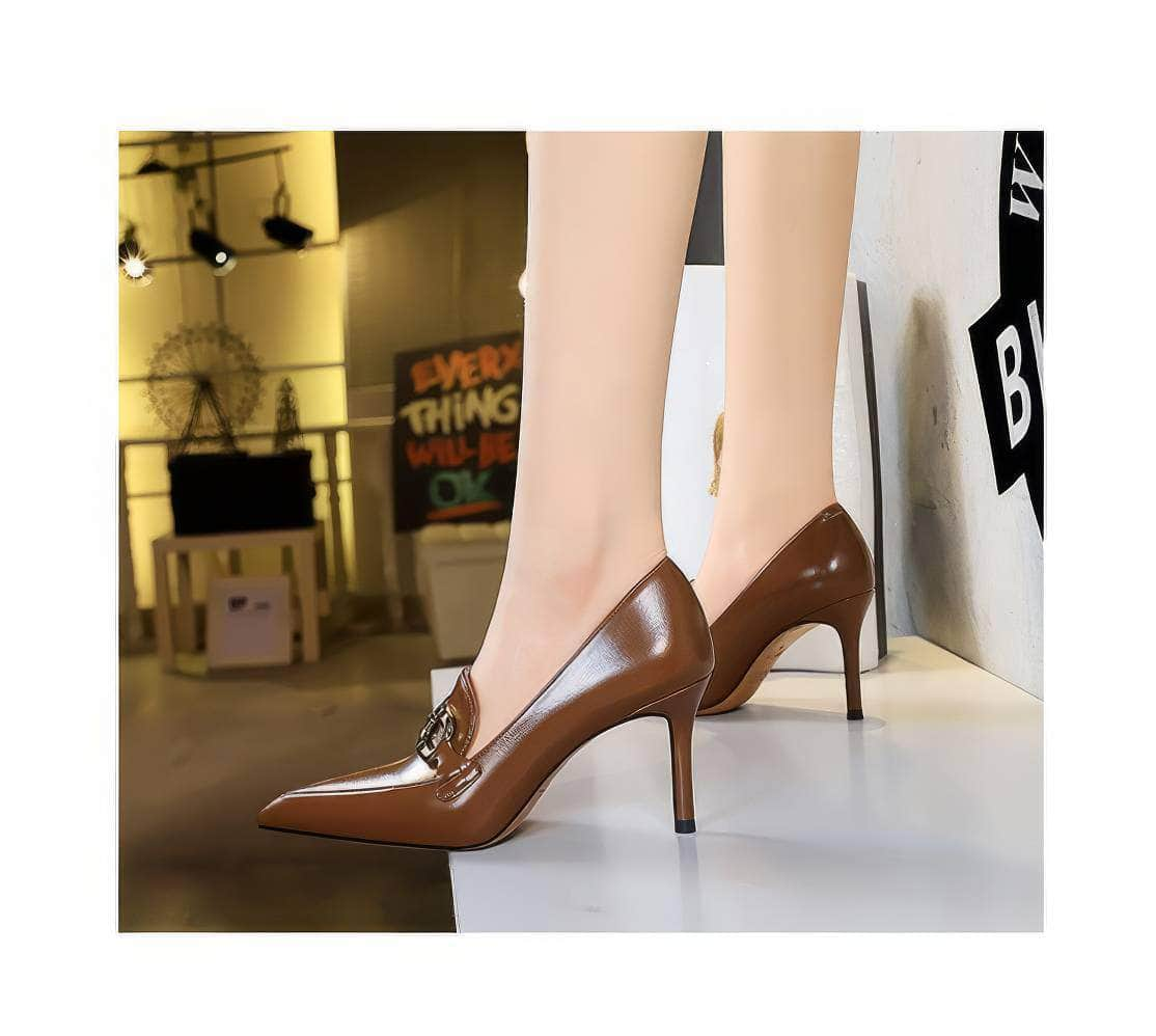 Vintage Metal Buckle Pointy Toe Heels