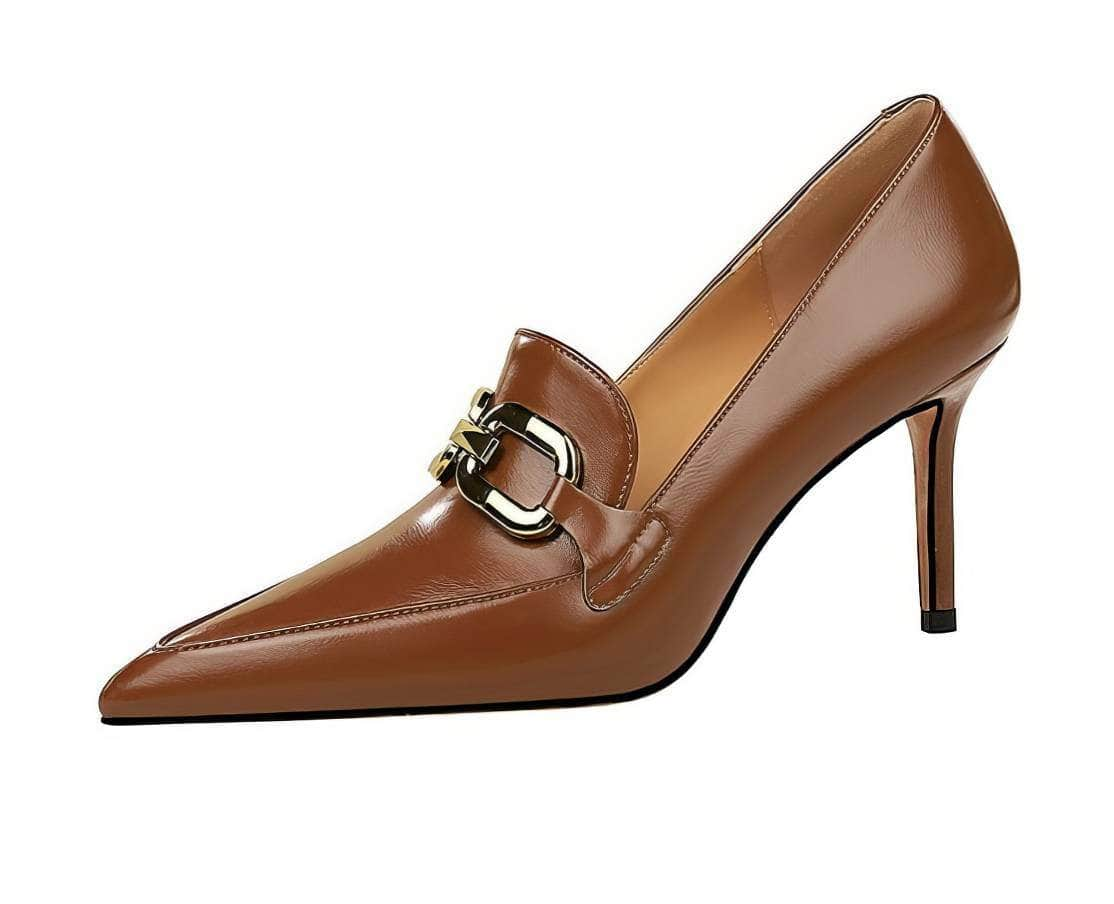 Vintage Metal Buckle Pointy Toe Heels EU 33 / Brown / 8CM