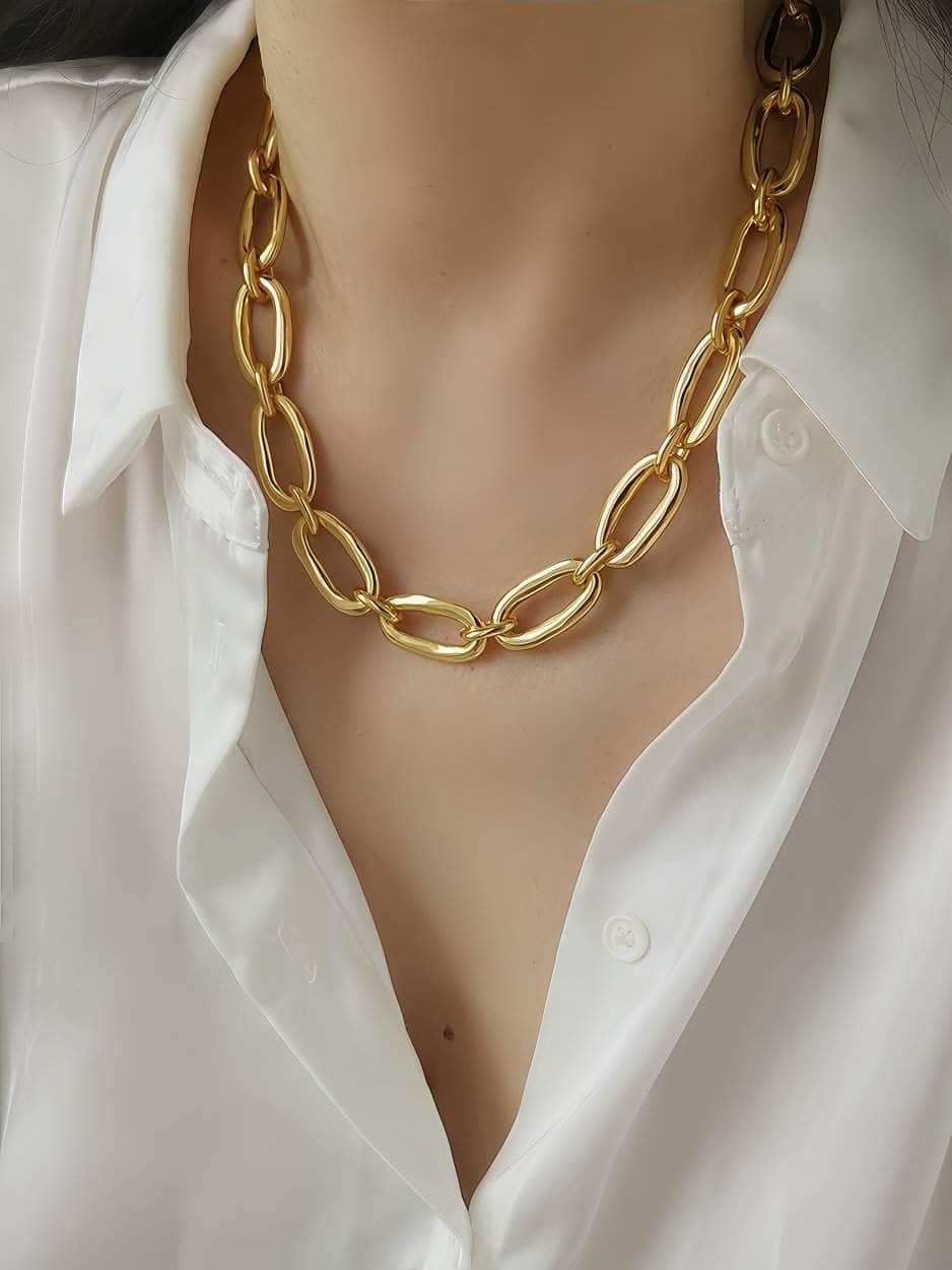 Vintage Oval Link Chain Statement Necklace Gold / Necklace