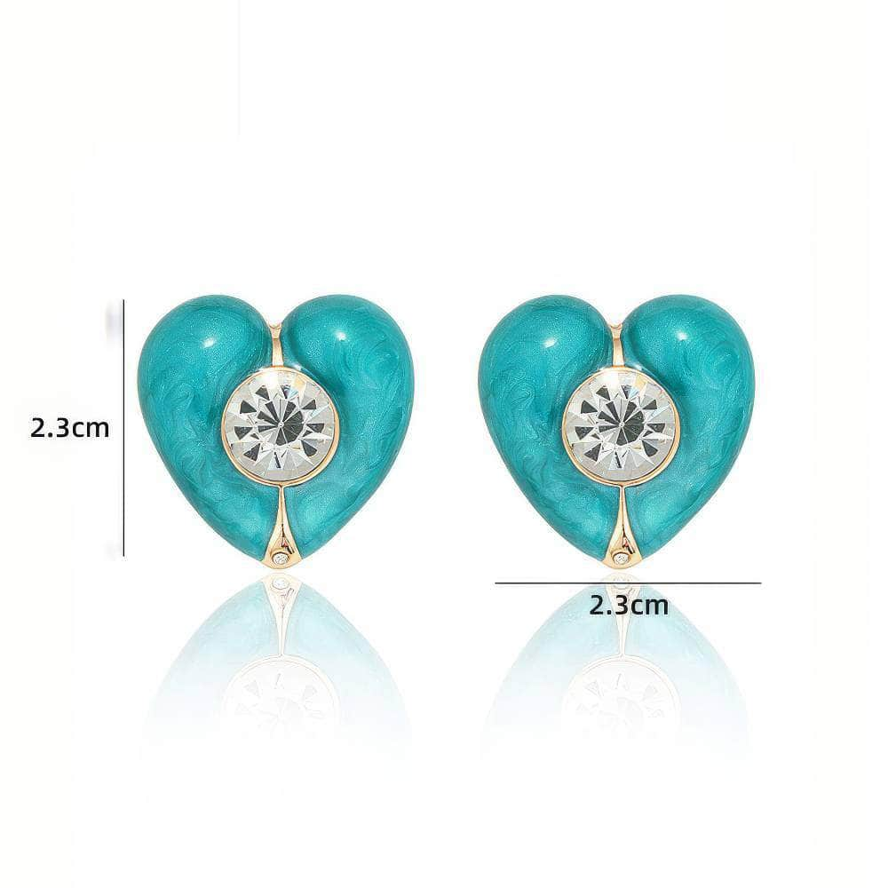 Vintage Rhinestone Heart-Shaped Enamel Earrings