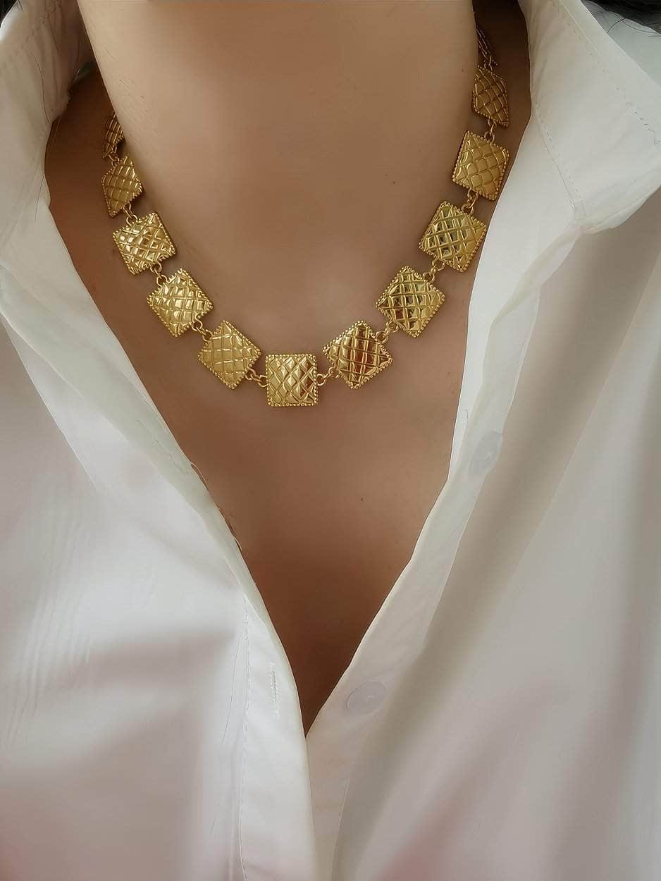 Vintage Square Shape Gold Collar Necklace