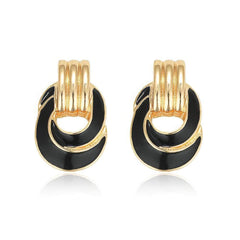 Vintage Two-Toned Enamel 14K Gold Earrings Black / Clip On