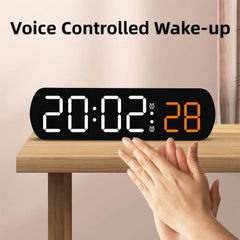 Voice-Controlled Digital Alarm Clock with Timer, Temperature Display, Dual Alarm, Night Mode