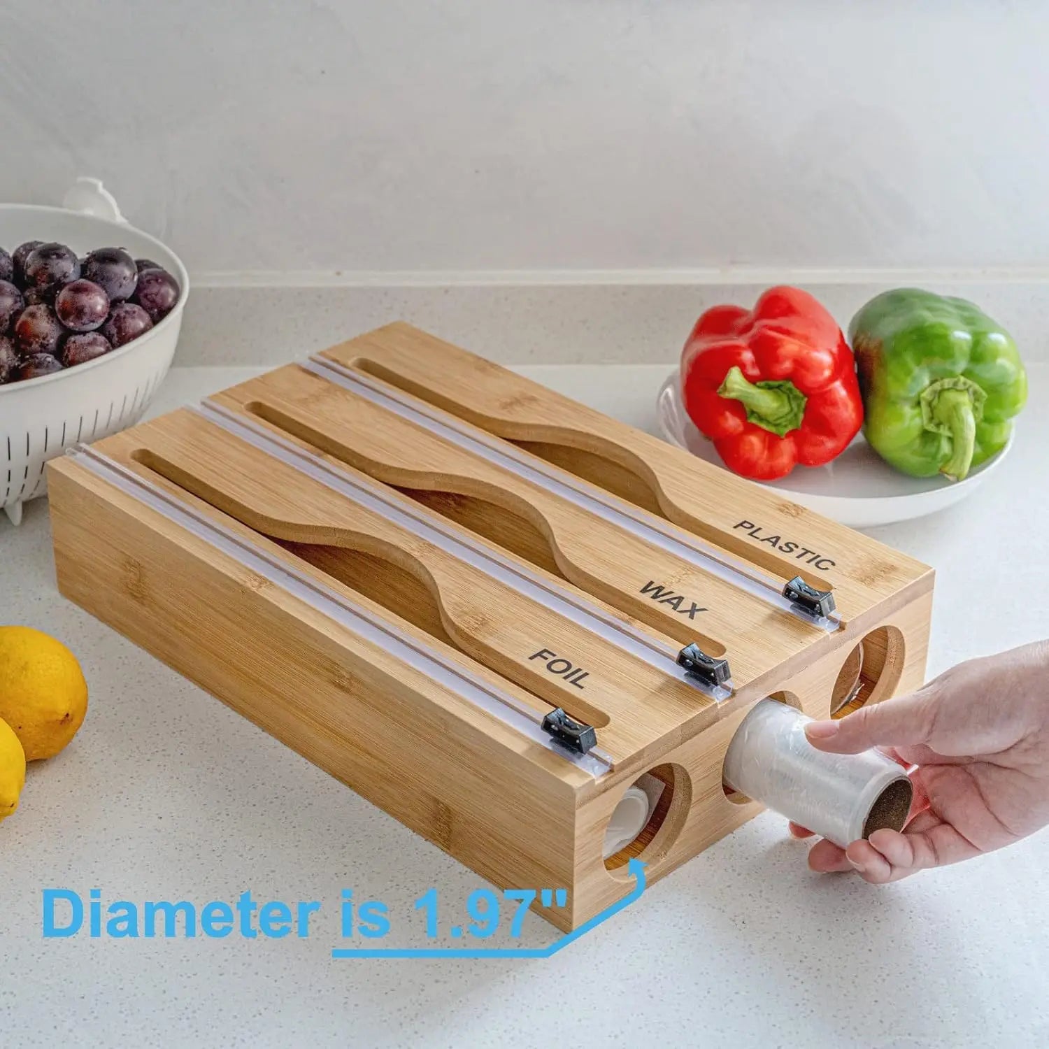 Wall Mounted Wooden Cling Film Cutter - Minimalist Kitchenware with Multi-Compartment, Multi-Layer Hidden Scratchers, Two-Way Cutter 33.5x21.9x7cm / 1pc Wooden Cutter