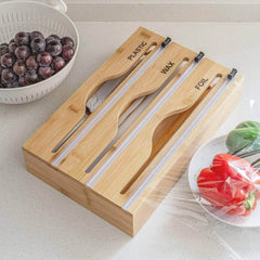 Wall Mounted Wooden Cling Film Cutter - Minimalist Kitchenware with Multi-Compartment, Multi-Layer Hidden Scratchers, Two-Way Cutter 33.5x21.9x7cm / 1pc Wooden Cutter