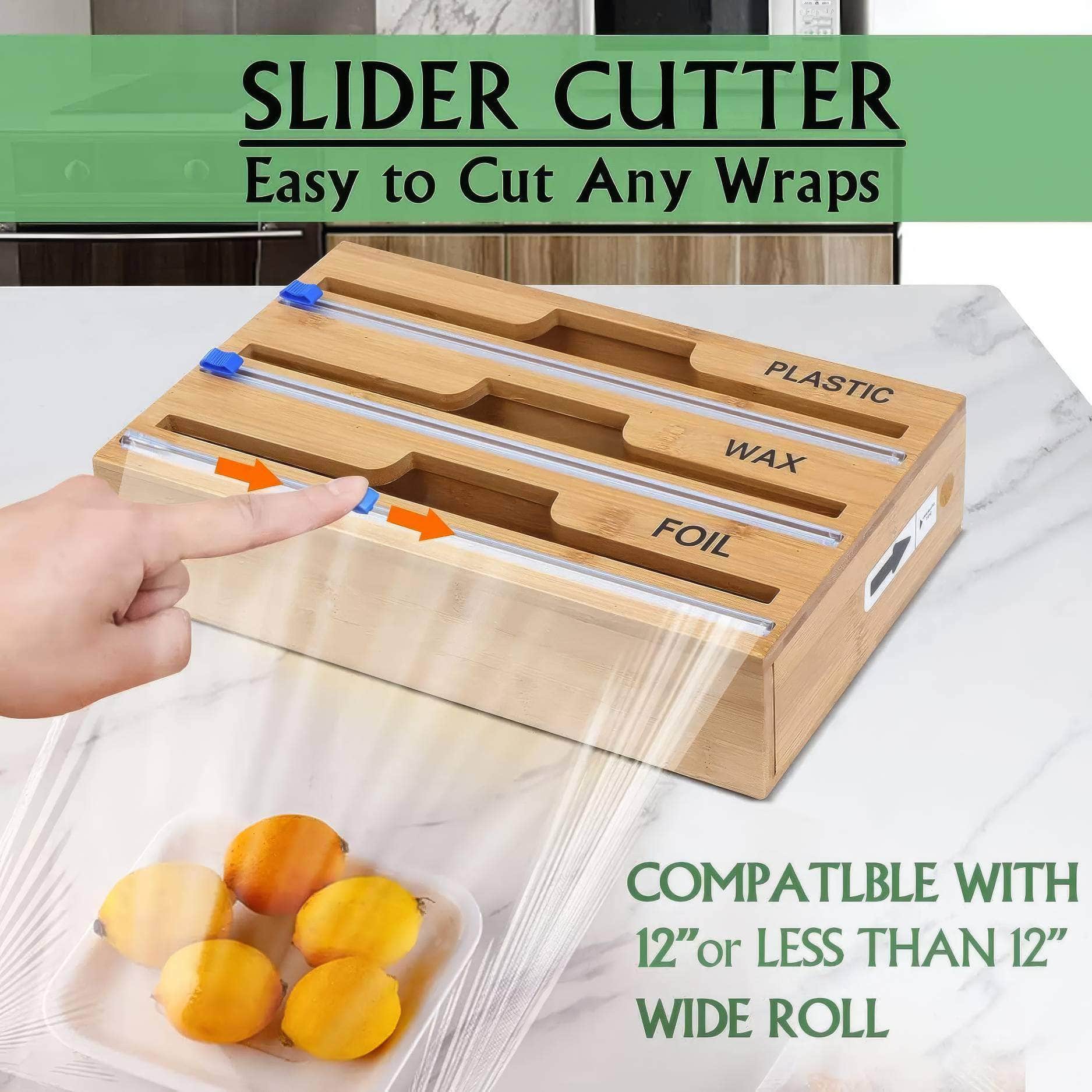 Wall Mounted Wooden Cling Film Cutter - Minimalist Kitchenware with Multi-Compartment, Multi-Layer Hidden Scratchers, Two-Way Cutter 33.5x21.9x7cm / 1pc Wooden Cutter