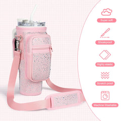 Water Bottle Holder Pouch with Bling Diamond Design for Stanley 40 oz