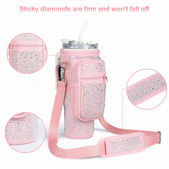 Water Bottle Holder Pouch with Bling Diamond Design for Stanley 40 oz