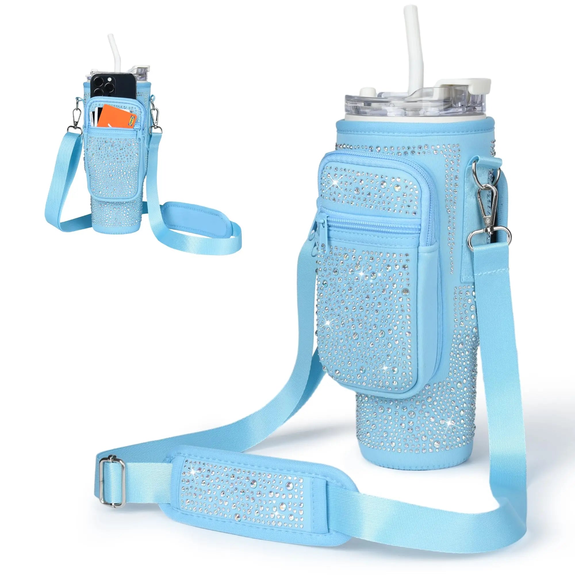 Water Bottle Holder Pouch with Bling Diamond Design for Stanley 40 oz Bule