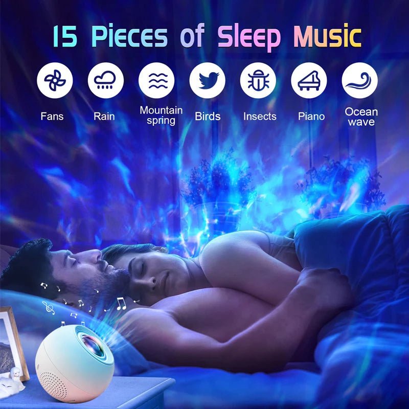 Water Ripples Galaxy Light Projector: Starry Sky Night Light with Bluetooth Speakers, LED Lamp