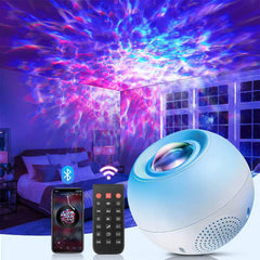 Water Ripples Galaxy Light Projector: Starry Sky Night Light with Bluetooth Speakers, LED Lamp