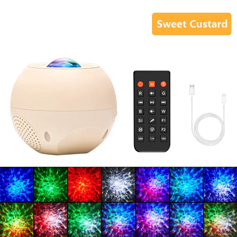 Water Ripples Galaxy Light Projector: Starry Sky Night Light with Bluetooth Speakers, LED Lamp Sweet Custard